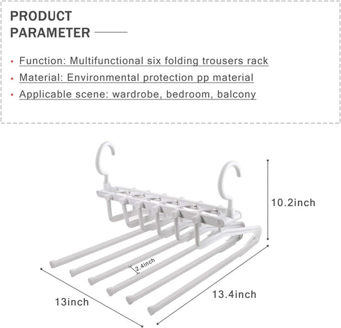 AIR&TREE 2 Pack Pants Hangers Space Saving,Anti-Rust Plastic Hangers,Durable and Sturdy Hangers for Pants Scarf Jeans Slack Trousers Ties Towels,Multiple Pants Hangers 6 in 1 (White)