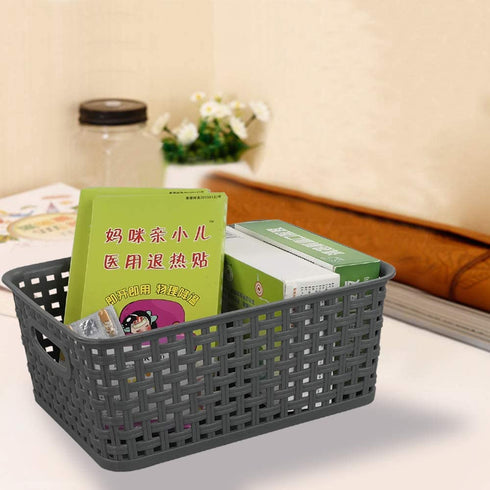 Nicesh 4-Pack Gray Plastic Small Storage Baskets, 10" x 7.7" x 4"