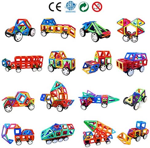 MAGBLOCK 4 Pieces Wheels Set, Compatible with Other Brands of Standard Size Square Shape with Hole Magnetic Blocks, are not Suitable to Magnetic Tile Without Hole, Wheels Bases for Kids/Toddler Toys