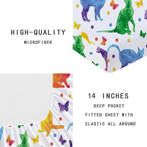 Cartoon Cat Bed Fitted Sheets, Butterfly Cat Sheet Set for Kids Girls Boys Teens, Twin Fitted Sheets 2 Pack Animal Pet Kittens Bedding Decor Set Soft Microfiber Sheet Set