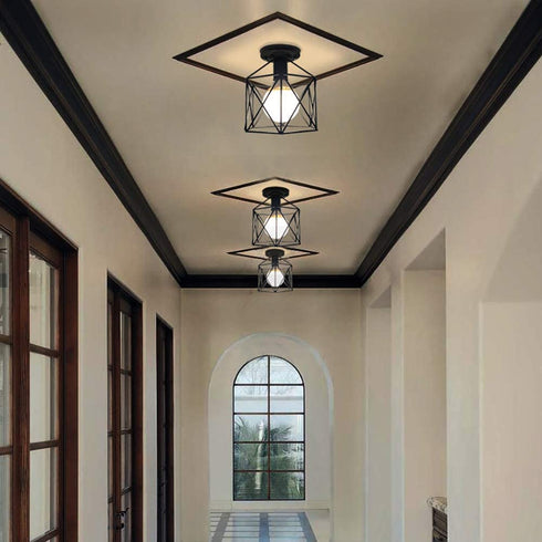Hedume 2 Pack Semi-Flush Mount Ceiling Light, Retro Black Industrial Ceiling Light - Black Painting Metal Pendant Light Fixture for Hallway Stairway Bedroom Kitchen ( E27 )