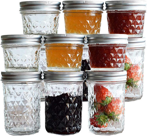 Tebery 12 Pack Mason Jars Canning Jars 12 OZ Jelly Jars With Regular Lids and Bands For Canning, Freezing, Preserving, Beverages & Jar Deco (4oz&8oz)