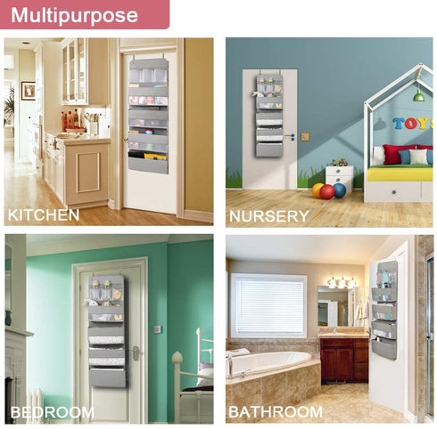 Over Door Hanging Organizer Storage - 7 Large Pockets Closet Bathroom Baby Nursery Organizer Perspective Window Wall Mount Rack for Clothes Toys Sundries(Grey)