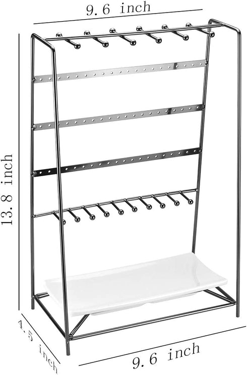 MORIGEM Jewelry Organizer, 5 Tier Jewelry Stand, Decorative Jewelry Holder Display with White Tray for Necklaces, Bracelets, Earrings & Rings, Dark Gray