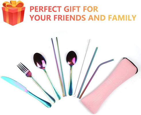Reusable Travel Utensils Cutlery Set with Case, YIMICOO Stainless Steel Portable Flatware Set Silverware Set for Camping Picnic Office or School Lunch (Pink)
