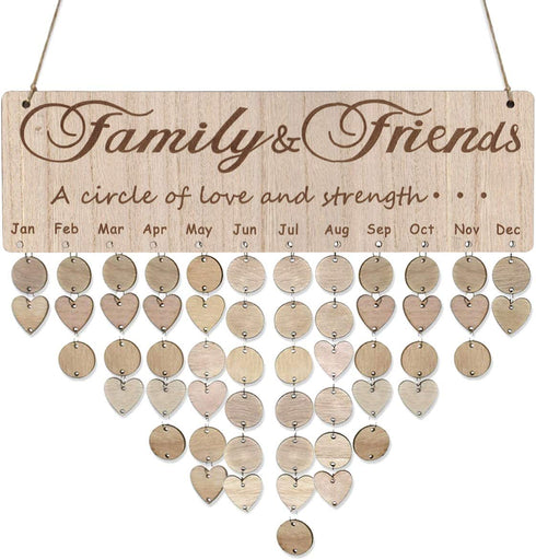 LIOOBO Wooden Birthday Reminder Calendar Plaque Sign Board Wall Hanging Family Decor Plaque (D)