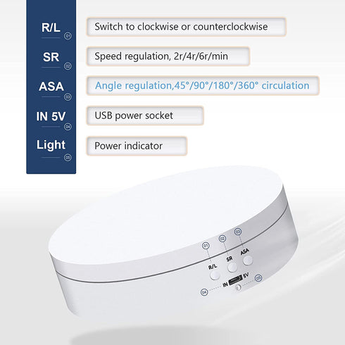 Hicarer Rotating Display Stand 360 Degree Motorized Rotating Display Spinner Turntable Display Stand with USB Power Cable for Photography Products and Shows (White)