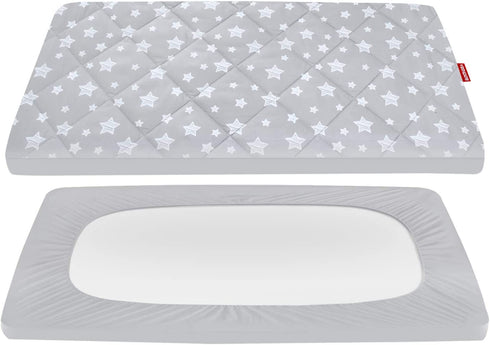 Pack and Play Sheet Quilted, Breathable Thick Playpen Sheets, Lovely Print Mattress Cover 39"×27"×5" Fits Graco Portable Mini Cribs, Suitable for Play Yards and Foldable Mattress Pack and Play Pad