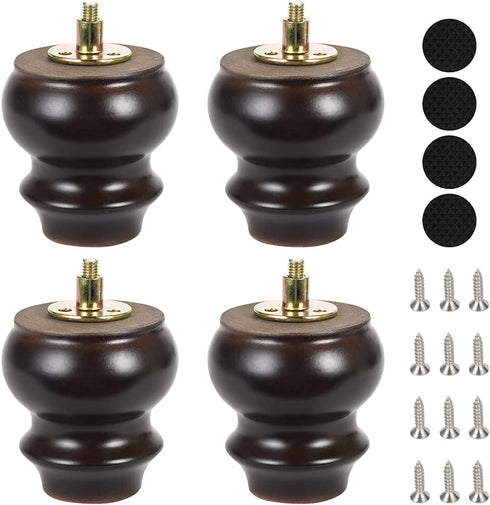 Wooden Round Gourd Furniture Legs 3 Inch Set of 4 Mid-Century Modern Sofa Couch Chair Armchair Night Stand Recliner Dresser Cabinet Feet Legs with Pre-Drilled Bolts (3" / 8cm, Walnut)