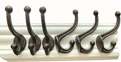 Rustic Brown Cast Iron Hooks,Antique Old Shabby Chic Cast Iron Hooks, Wall Mounted Hooks (Set of 6) Ymaiss Vintage Inspired Coats, Bags, Hats, Towels,Matching Screws Included