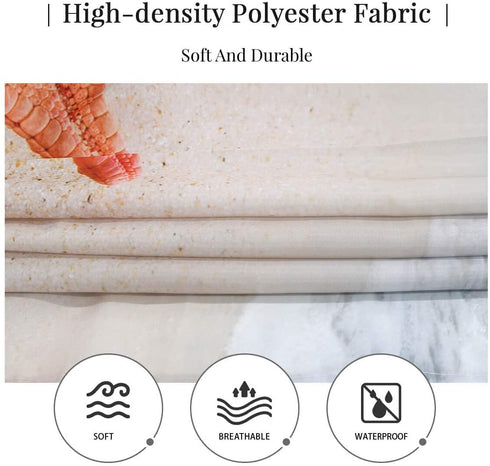 Beach Shower Curtain Washable, Seashells Starfish Conch Waves Ocean Bath Curtains, Blue Fabric Waterproof Bathroom Curtain Set with Hooks