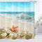 Beach Shower Curtain Washable, Seashells Starfish Conch Waves Ocean Bath Curtains, Blue Fabric Waterproof Bathroom Curtain Set with Hooks