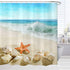 Beach Shower Curtain Washable, Seashells Starfish Conch Waves Ocean Bath Curtains, Blue Fabric Waterproof Bathroom Curtain Set with Hooks