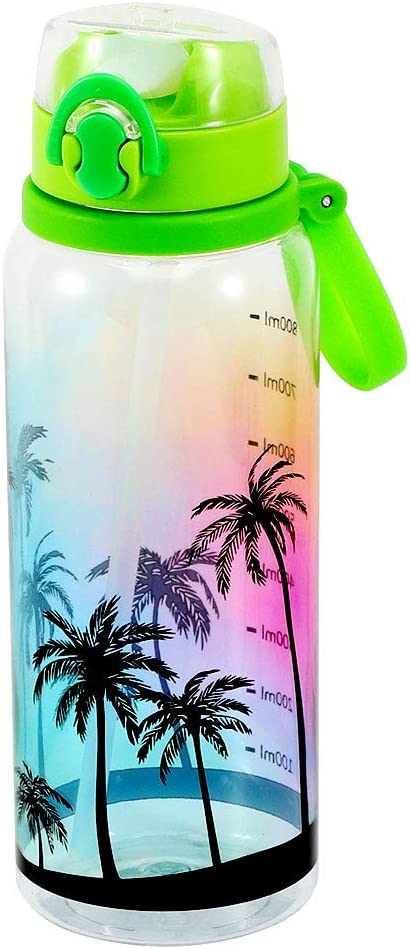 Cute Water Bottle with Straw for Women Teen Girls, BPA FREE Tritan & Leak Proof One Click Open Flip Top & Easy Clean & Soft Carry Loop, 30oz / 900ml (Coconut Tree)