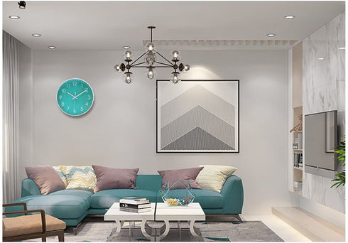 Modern Simple Wall Clock Indoor Non-Ticking Silent Sweep Movement Wall Clock for Office, Bathroom, Living Room Decorative 10 Inch Teal