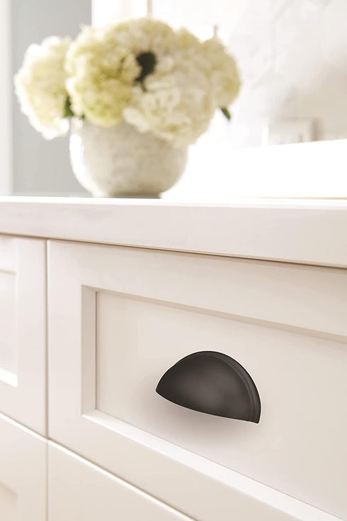 Amerock | Cabinet Cup Pull | Flat Black | 3 inch (76 mm) Center to Center | Ravino | 5 Pack | Drawer Pull | Drawer Handle | Cabinet Hardware