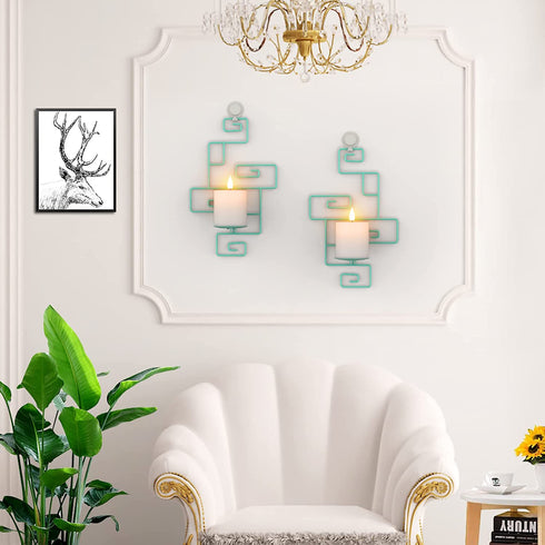 QIKADSEN Wall Candle Sconces Set of 2 Easy Installed Wall Candle Holder Décor for Dining or Living Room Light Green