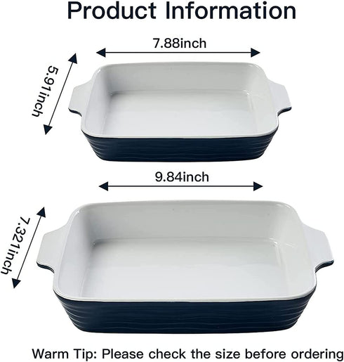 Hompiks Baking Dish Casserole Dish Porcelain Bakeware Sets for the Oven Baking Dishes Set of 2 for Lasagna Kitchen Royal Blue Baking Pans.