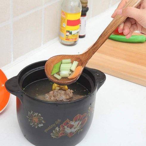 Wooden Utensils Set for Cooking Kitchen Tlever1 Solid Wood Kitchen Utensils Cooking Spatula and Spoons Set Slotted Spatula, Angled Spatula, Mixing Spoon, Colander Spoon (13.38in)
