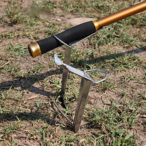 BASUNE Fishing Rod Holder Stainless Steel Ground Support Stand Fish Pole Folding Holder - 2 Packs
