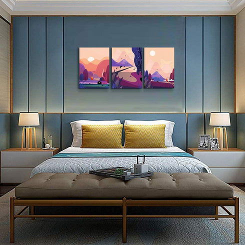 Sunrise and sunset Mountain abstract landscape painting Canvas Wall Art for living room bathroom Wall Decor for bedroom Canvas pictures Artwork 12" x 16" 3 Piece framed office Modern Home decoration