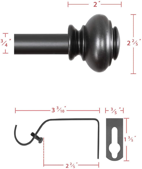 H.VERSAILTEX Window Curtain Rods for Windows 48 to 84 Inches Adjustable Decorative 3/4 Inch Diameter Single Window Curtain Rod Set with Classic Finials, Pewter Finishing