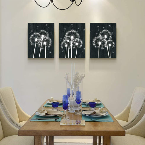 Canvas Wall Art For Living Room Family Wall Decor For Bedroom Kitchen Black And White Pictures Dandelion Flowers Painting Fashion Office Artwork 3 Pieces Framed Canvas Art Bathroom Home Decorations