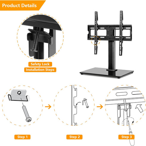 Universal Tabletop TV Stand Base with Swivel Mount for 27 32 37 40 43 46 50 55 inch LCD LED Plasma Flat Screens, Height Adjustable TV Base Replacement,Tempered Glass Base,Holds up to 88lbs
