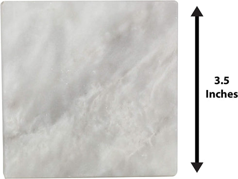 Coaster Set of 6 White Handmade Marble 3.5 Inch Bar Drink Cup Pad, Coffee Mug Square Coasters Set for Kitchen - Ideal Pot Drinks Tea Absorbent Coaster Plates