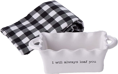 Mud Pie Always Circa Mini LOAF W Towel, Baker 2 1/2" x 7" x 3" 26" x 18"