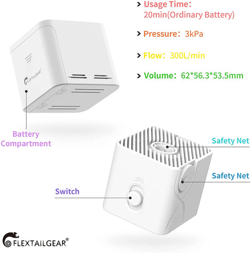 FLEXTAILGEAR Battery-Powered Tropo 2 Portable Electric Tiny Air Pump Quick Backpacking Small Inflator Deflator for Air Bed Mattress, Sleeping Pad, Swimming Ring, Pool Inflatables, Vacuum Bags (White)