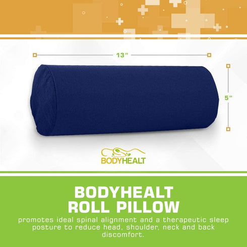 BodyHealt Roll Pillow, Bolster Pillow - Round Pillow with Extra Firm Density. Round Neck Pillow for Spine & Neck Support. Lumbar Roll, Cylinder Pillows for Lumbar Support. Cervical Roll (5X12" Navy)