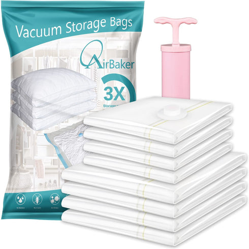 AirBaker Vacuum Storage Bags Hand Pump Included for Comforters Blankets Clothes Pillows Travel Space Saver Seal Bag (4 x Jumbo, 4 x Large)