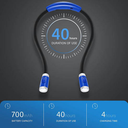 Vekkia Rechargeable LED Neck Reading Light, Book Lights for Reading in Bed, 3 Brightness Levels, Flexible Soft Silicone Arms Comfortable Wear, Long Lasting. Perfect for Readers, Craft & Knitting