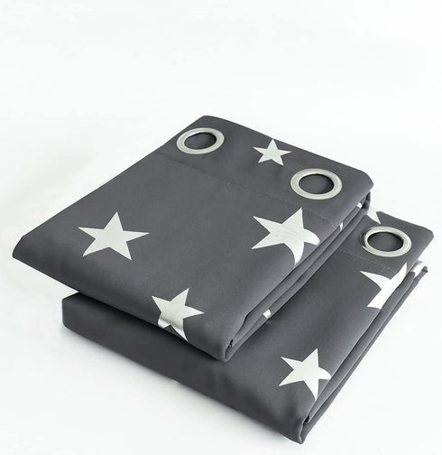Anjee Kids Blackout Curtains for Bedroom Nursery 2 Panels Space Grey Stars Window Drapess 84 Inch Long Silver Foil Printed Thermal Insulated Living Room Darkening Playhouses, Space Gray 52x84 Inches