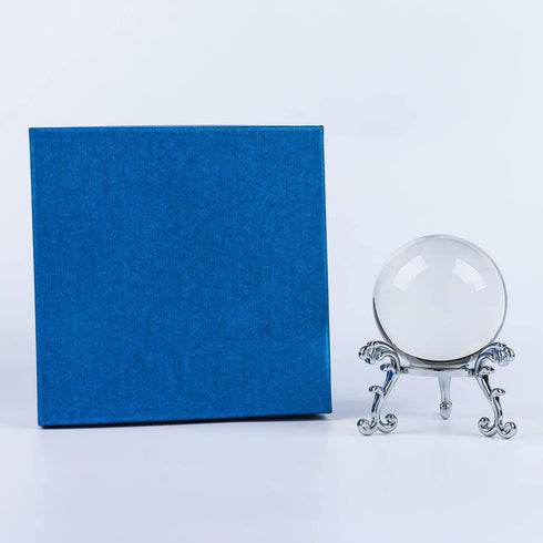 Crystal Clear Crystal Ball 60mm (2.3 inch) Including Golden Flower Stand and Gift Package (80MM, Clear)