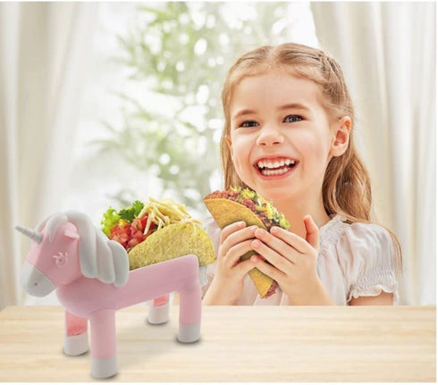 Unicorn Taco Holder Kids Plate, Pink Taco Stand Holds 2 Taco Shells for Fun Taco Tuesday Party
