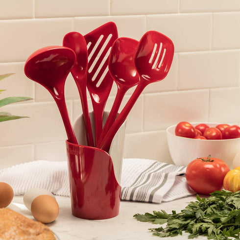 Hutzler Melamine Cooking Utensils and Crock Set, 6-pc, Red