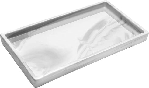 Stone Texture Marble Decorative Tray Ceramic Plate Perfume Tray Ring Holder Jewelry Dish Ornate Dresser Organizer Makeup Tray for Desktop Vanity Dresser Bathroom Bedroom (Large Rectangle Grey Striped)