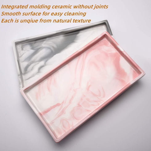 Stone Texture Marble Decorative Tray Ceramic Plate Perfume Tray Ring Holder Jewelry Dish Ornate Dresser Organizer Makeup Tray for Desktop Vanity Dresser Bathroom Bedroom (Large Rectangle Grey Striped)