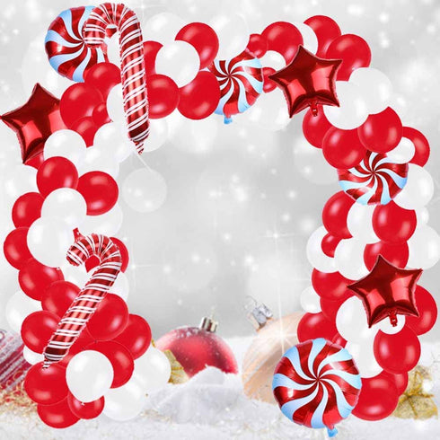 140 Pieces Christmas Balloon Garland Arch Kit - Christmas Candy Cane Windmill Foil Balloons Star Balloons for Xmas Christmas New Year Party Decoration Supplies