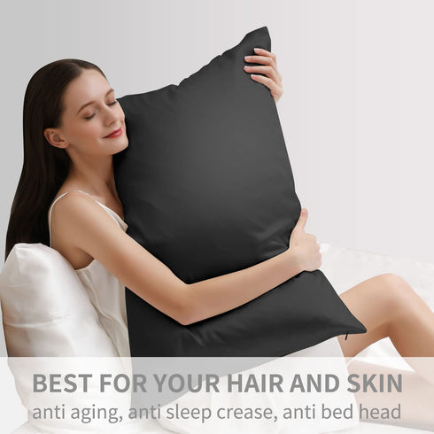 ZIMASILK 100% Mulberry Silk Pillowcase for Hair and Skin Health,Soft and Smooth,Both Sides Premium Grade 6A Silk,600 Thread Count,with Hidden Zipper,1pc(Standard 20''x26'',Black)