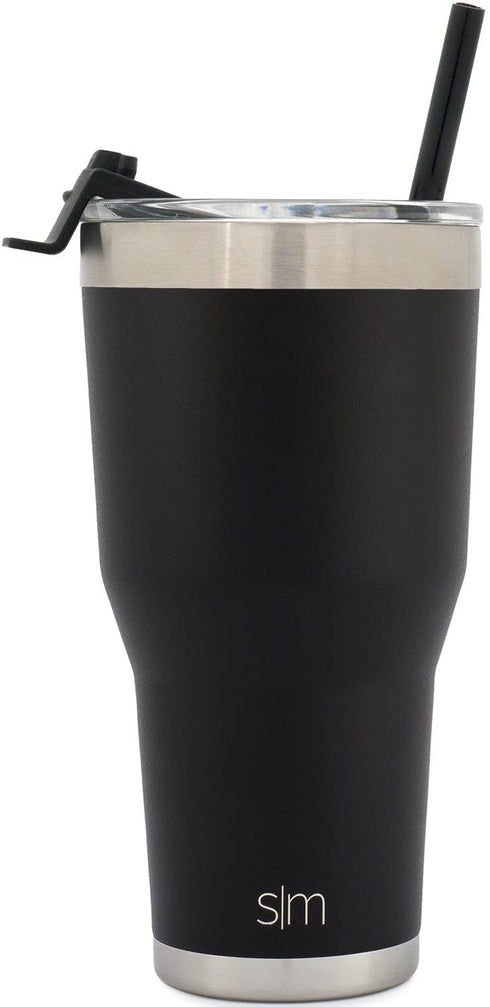 Simple Modern Cruiser Tumbler with Clear Flip Lid and Straw - Insulated Travel Mug Stainless Steel Water Bottle 30 Ounce - Midnight Black
