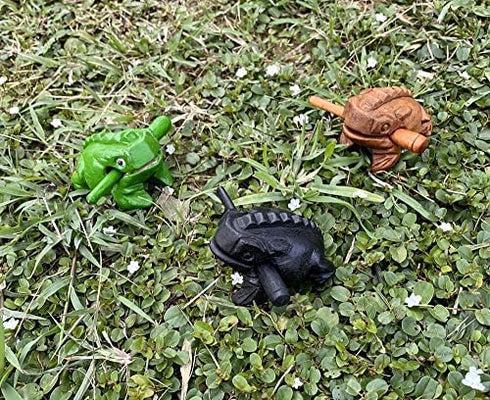 Guiros Percussion Instruments Wooden Frog 3 Pieces Set of 2.5-2.75 Inch Small Wood Carving Black Frog Musical Instrument, wooden frog musical instrument.