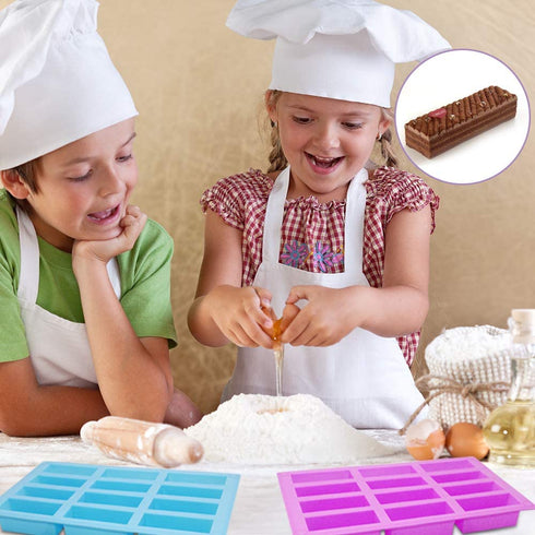 SENHAI 3 Pack Narrow Rectangle Silicone Molds, 12-Cavity Flexible and Non-stick DIY Protein Bars Energy Bar Cereal Bar Maker Chocolate Cake Loaf Brownie Cheesecake Baking Pans - Pink, Blue, Purple