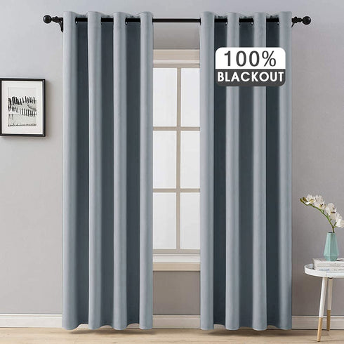 MIULEE 100% Blackout Curtains Thermal Insulated Solid Grommet Curtains/Drapes/Shades for Bedroom Living Room 2 Panels, 52" x 90", Silver Grey