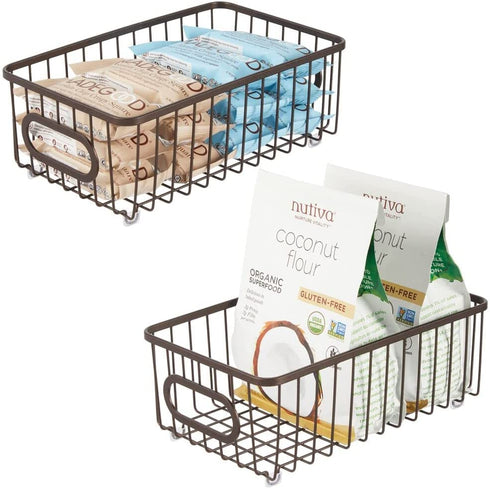 mDesign Farmhouse Decor Metal Wire Food Storage Organizer, Bin Basket for Kitchen, Pantry, Bathroom, Laundry Room, Closets, Garage - High - Small, 2 Pack - Bronze