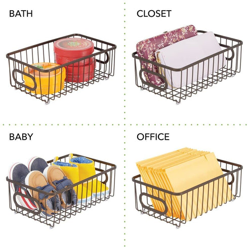 mDesign Farmhouse Decor Metal Wire Food Storage Organizer, Bin Basket for Kitchen, Pantry, Bathroom, Laundry Room, Closets, Garage - High - Small, 2 Pack - Bronze