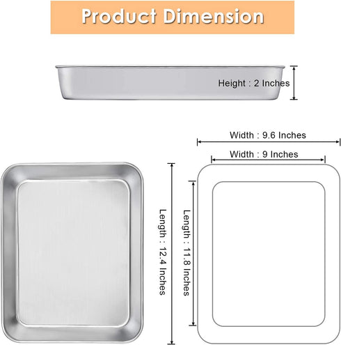 Baking Pans Set of 2, E-far 12.4? x 9.6? x 2? Stainless Steel Rectangular Cake Pans, Baking Sheet Pan for Lasagna Brownies Casseroles, Non-toxic & Healthy, Dishwasher Safe
