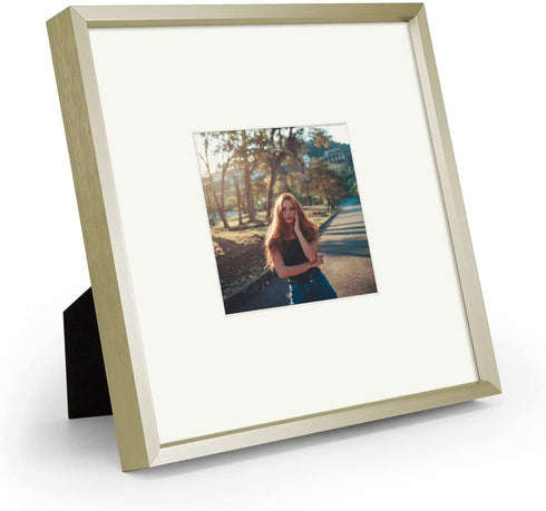 Frametory, 8x8 Aluminum Frames with Ivory Mats for 4x4 Pictures/Photos - Real Glass- Portrait/Landscape - Horizontal and Vertical Formats for Wall and Table Mounting (Gold, 2 Pack)